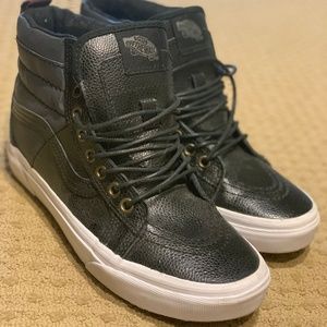 Women's Black Leather Vans Sneakers
